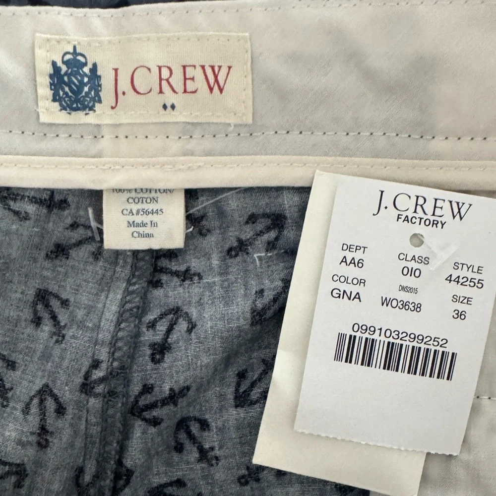 NEW Men's J.Crew Rivington Flat Front Cotton Shorts-Size 36 Blue with Anchors
